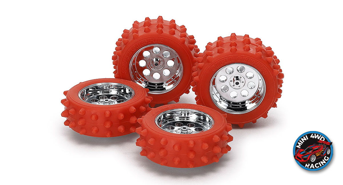 Tamiya 95713 Spiked Red Tire/Silver-Plated Wheel Set
